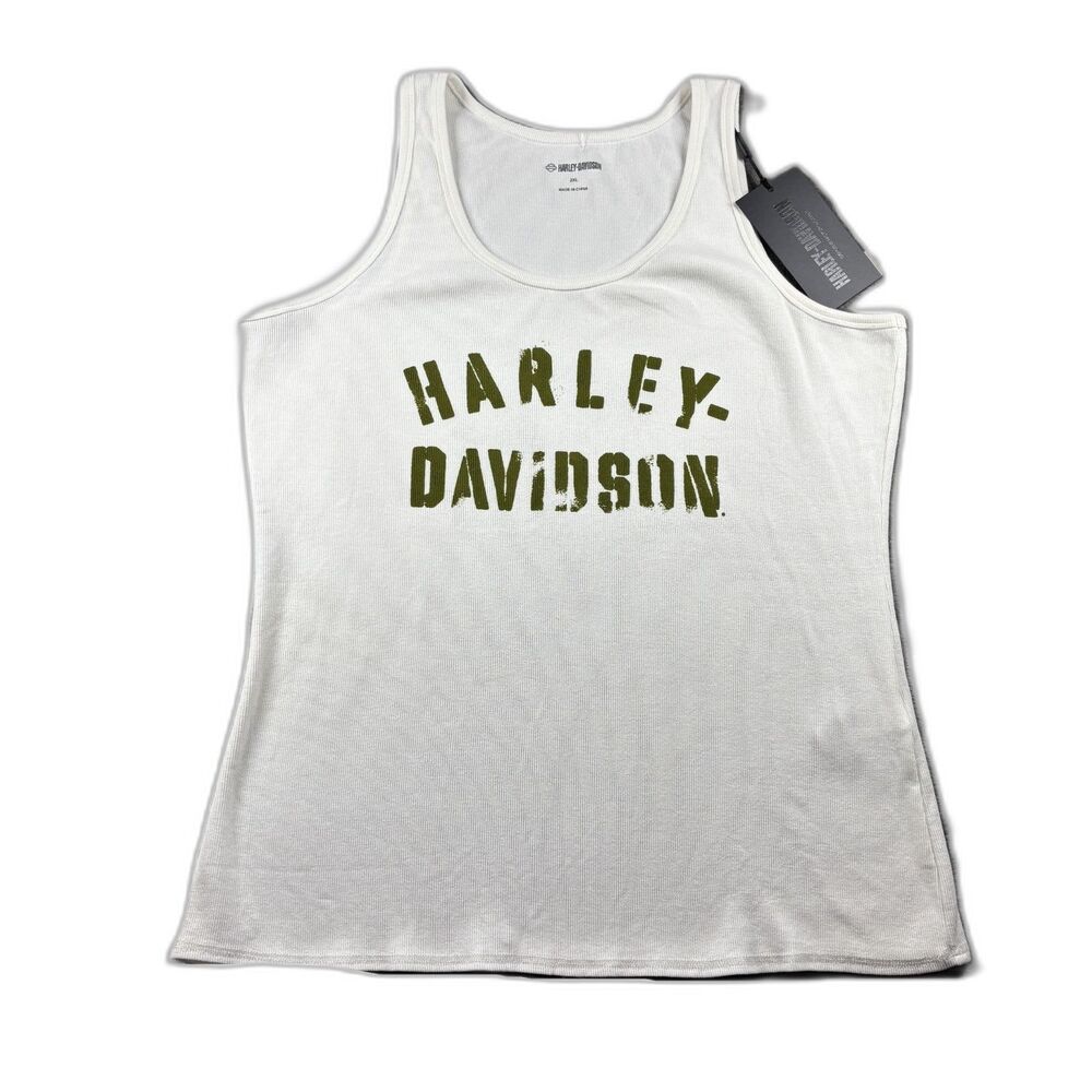 Harley Davidson Women Tank Top NWT Ribbed Front Logo White Size 2XL Q200